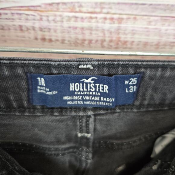 Hollister Womens HIgh Rise Vintage Baggy Jeans Sz 1R(25) Black Carpenter Gothic - Picture 7 of 13